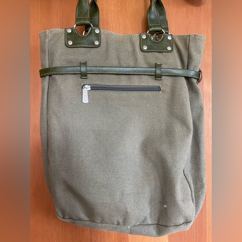 Army Green Canvas Tote With Sequin Detailing - image 3